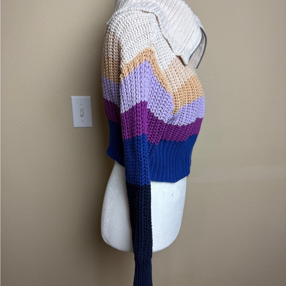 Aerie Double Zip Up Striped Cropped Cardigan Sweater Size XXS - Picture 5 of 11